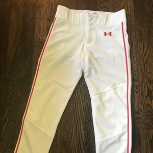 Under Armour White Baseball Pants w/ red, Size YS